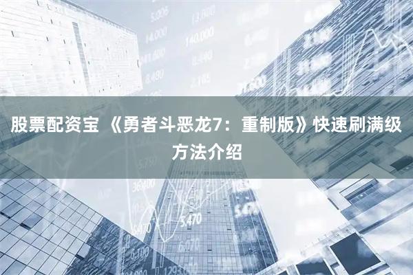股票配资宝 《勇者斗恶龙7：重制版》快速刷满级方法介绍